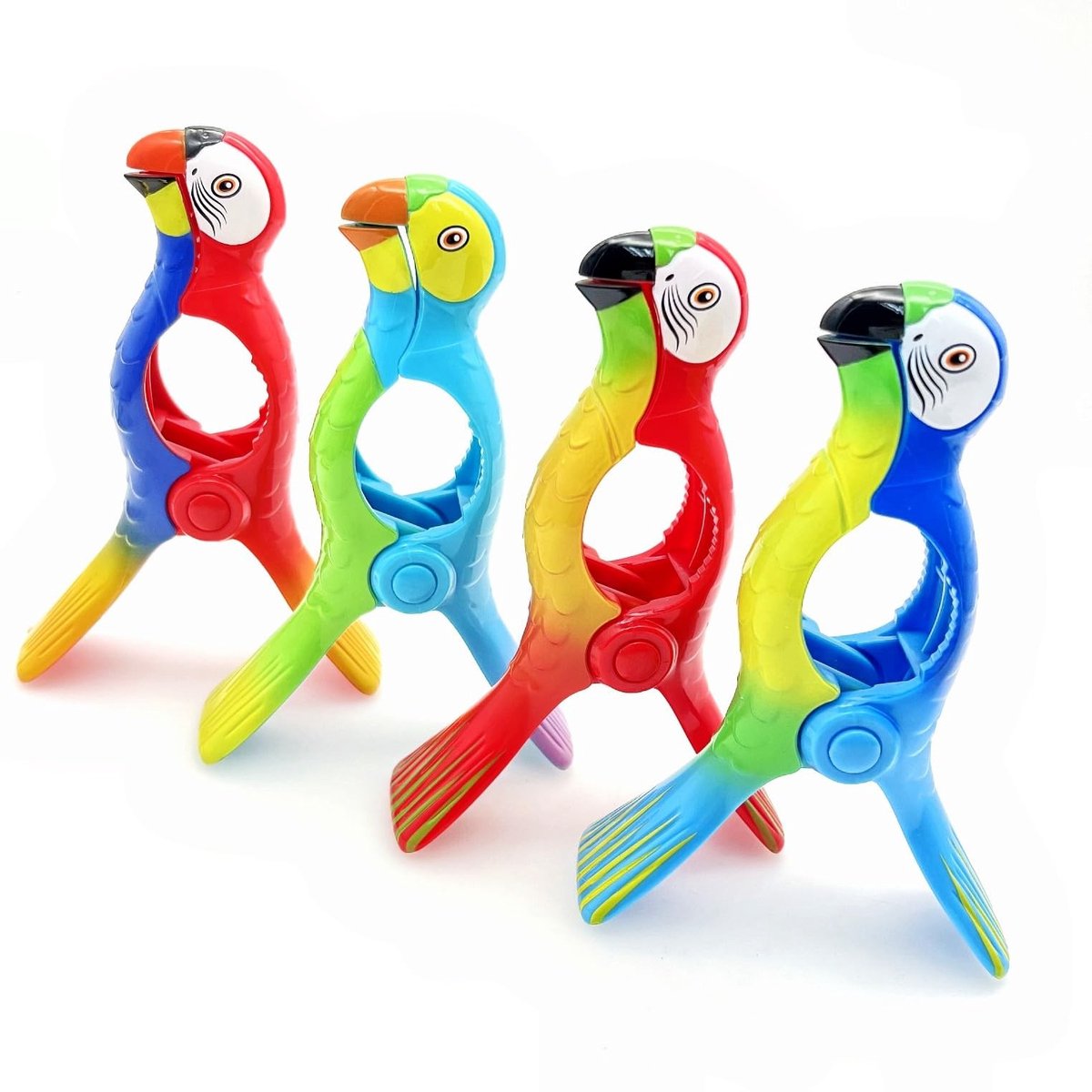 Dailygoods- Strandhanddoek Clips - 4x Papegaaienstijl - Grote Haringen - Voor Ligbedden/Ligstoelen - Max. 6,3 cm Opening - Stevig Kunststof - Handdoekclips