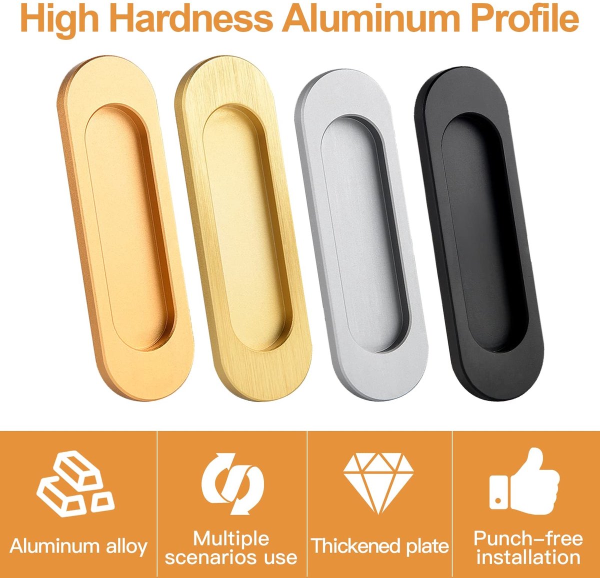 Dailygoods- Schuifdeurhandgrepen 2 Stuks - Zelfklevend - Aluminium - Ovaal - Voor Schuifdeuren/Ramen/Kasten - 100 mm - Handgrepen