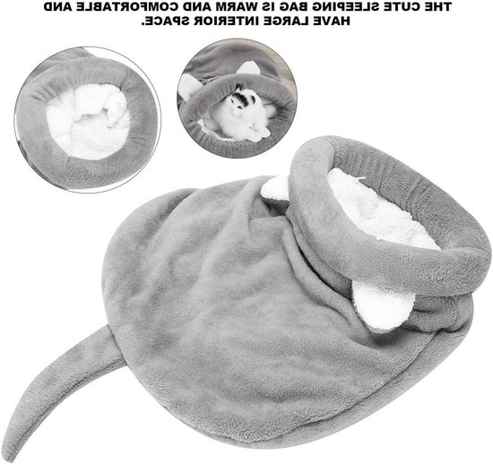Zachte en warme katten slaapzak van pluche, wasbare snuggle sack en dekentje voor katten en puppy's (Grijs) — afbeelding 4