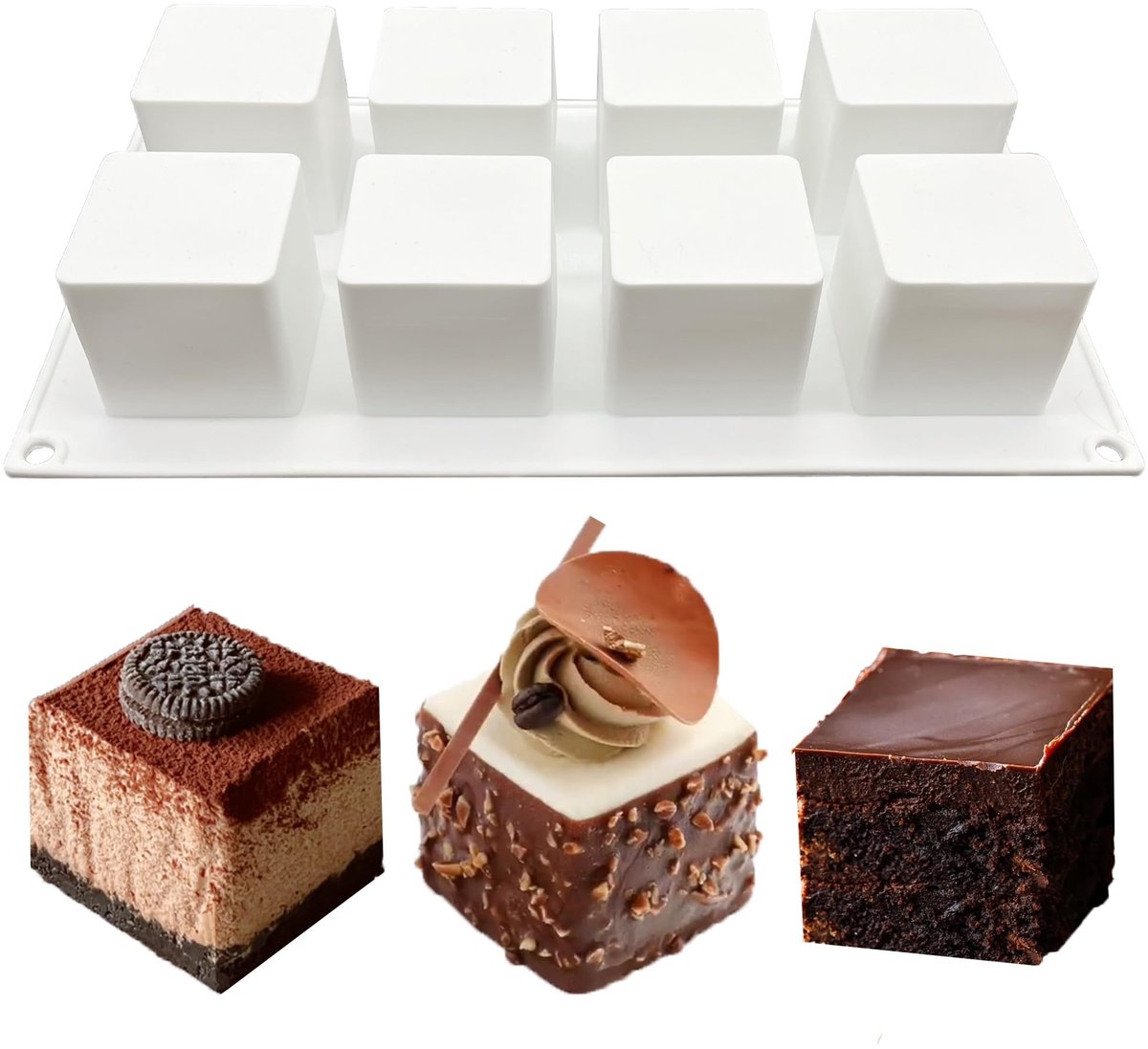 Dailygoods- Chocoladevorm Vierkant - Siliconen Bakvorm - 8 Groeven Ø50 mm - Duurzaam - Antiaanbaklaag - Geschikt voor Oven en Vaatwasser