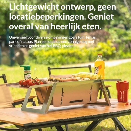 Gloovon® Houtskool BBQ - Opvouwbaar & Draagbaar RVS Grill - Verstelbare Hitte - Met Snijplank Functie - Compact 2.5cm Dun - Voor Camping & Outdoor van gloovon — afbeelding 3