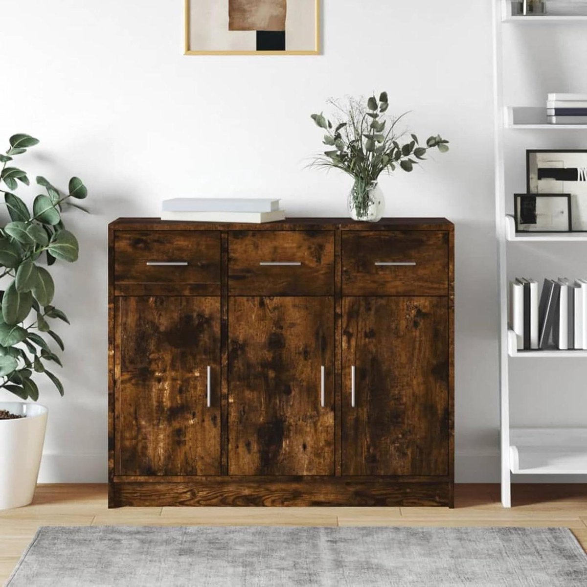 Dressoir eiken rookgrijs - Opbergkast buffet - Woonkamer en keuken - Tijdloos design - 91 x 28 x 75 cm