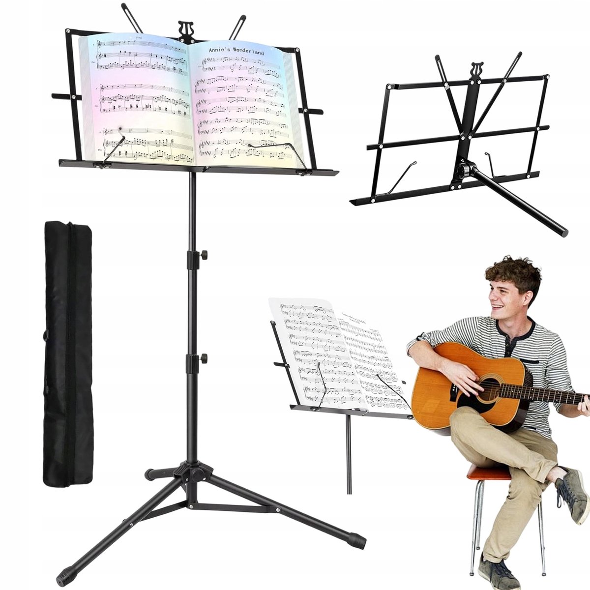 Opklapbare Muziekstandaard - Lessenaar Voor Bladmuziek - Bladmuziek Houder - In Hoogte Verstelbaar & 180° Draaibaar - Metaal - 2-in-1 Verticaal en Desktop - Voor Bladmuziek - Draagbaar