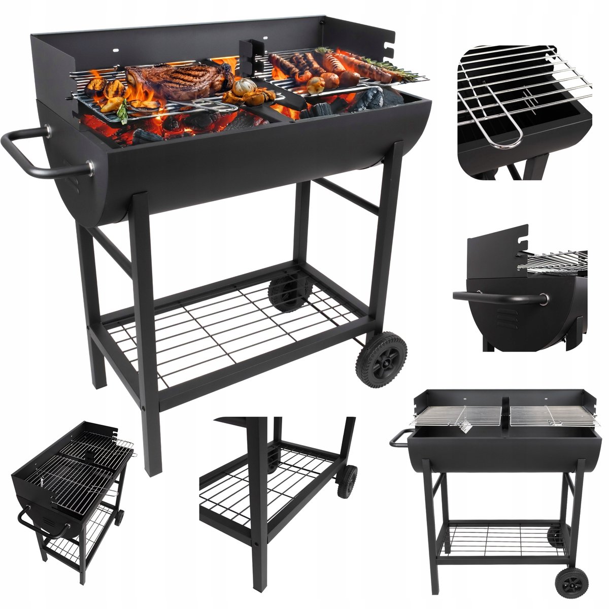 Velio Vesta VL-21674 Koolgrill - Grote Chromen Grill, Draagbaar met Wielen