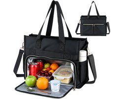 Lunchtas voor dames - 15 - 6 inch laptoptas met geïsoleerd lunchvak - 2-in-1 lunchtas - handtas - draagbare lerarentas voor vrouwen - aktetas - waterdicht - voor school - kantoor - zaken - zwart