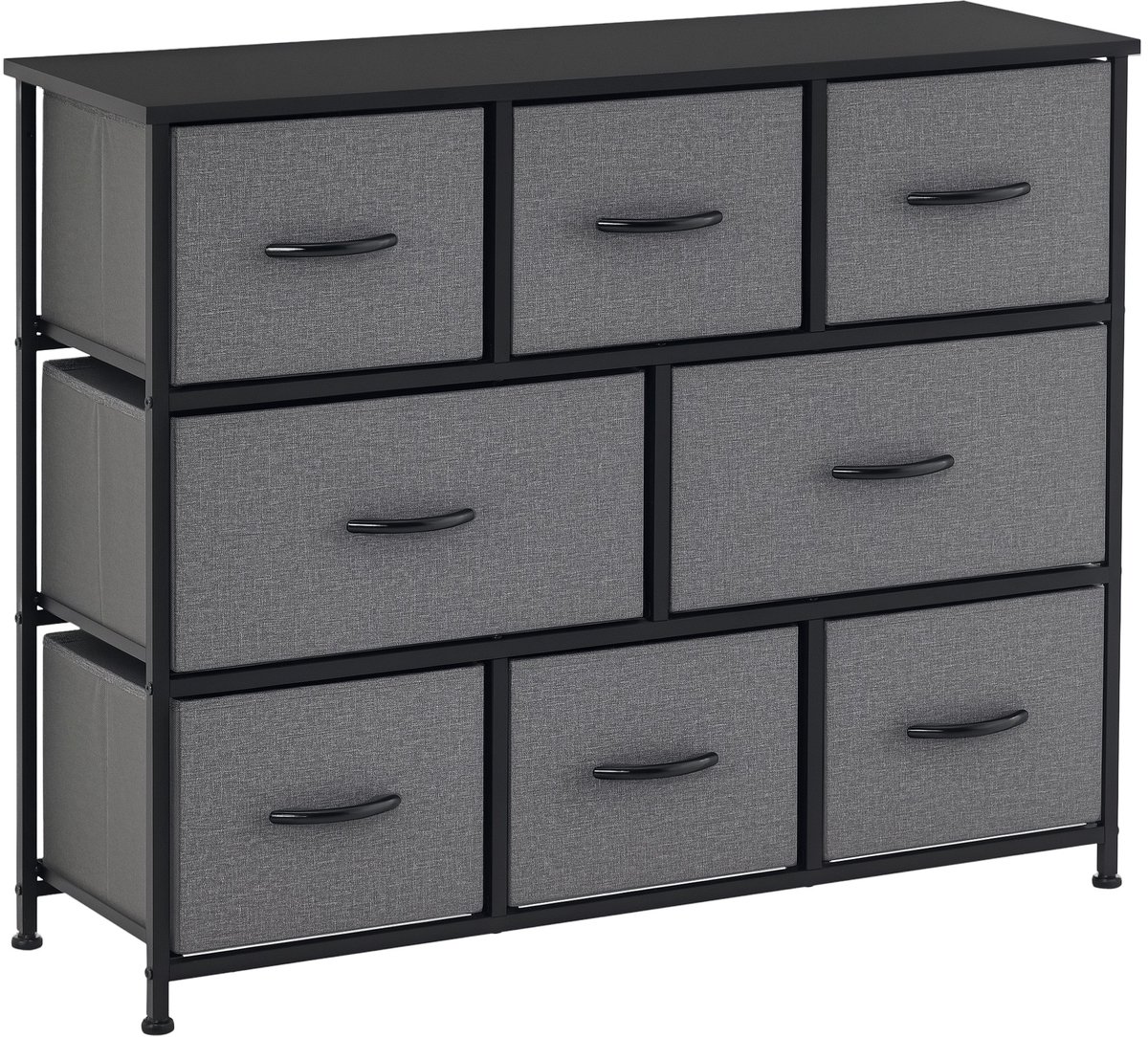 Commode met 8 stoffen laden-2 grote en 6 kleine-metalen frame-anti-kantelvoorziening-grijs