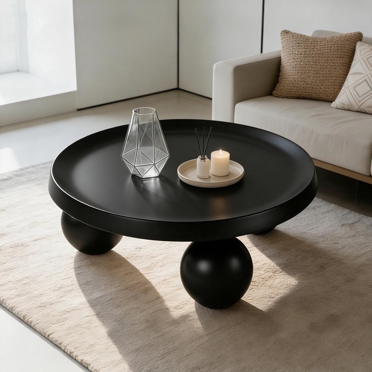 SolidKeus - Moderne Ronde Koffietafel Ø75 cm met Balpoten in Scandinavisch Design