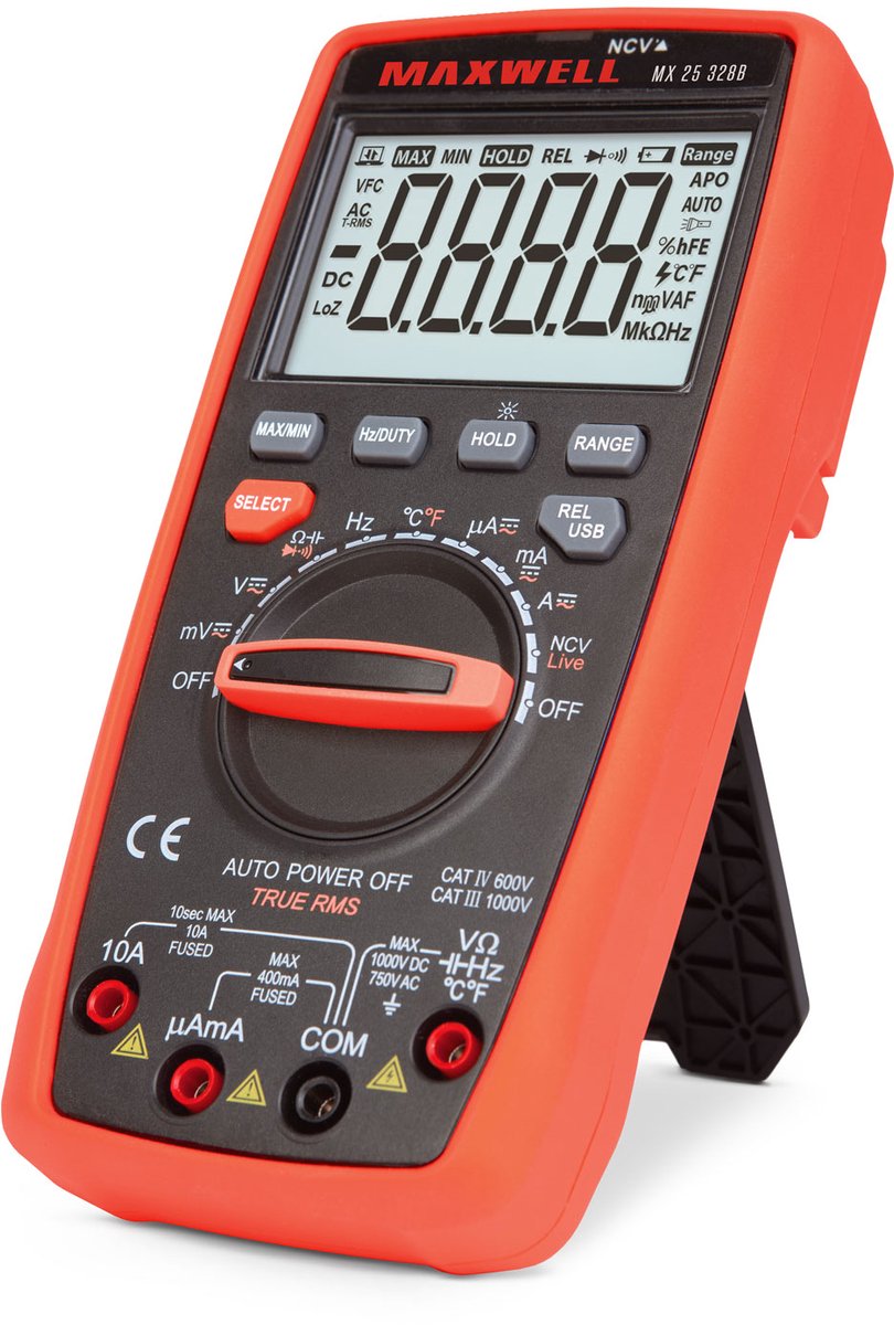 Digitale Multimeter 5-In-1 - PC-Connectie Via USB (Windows 10/11) - LCD Met Achtergrondverlichting - DC/AC Tot 1000V/750V - Stroom Tot 10A - Temperatuur −20°C Tot +1000°C - Frequentie Tot 30 [25328B]