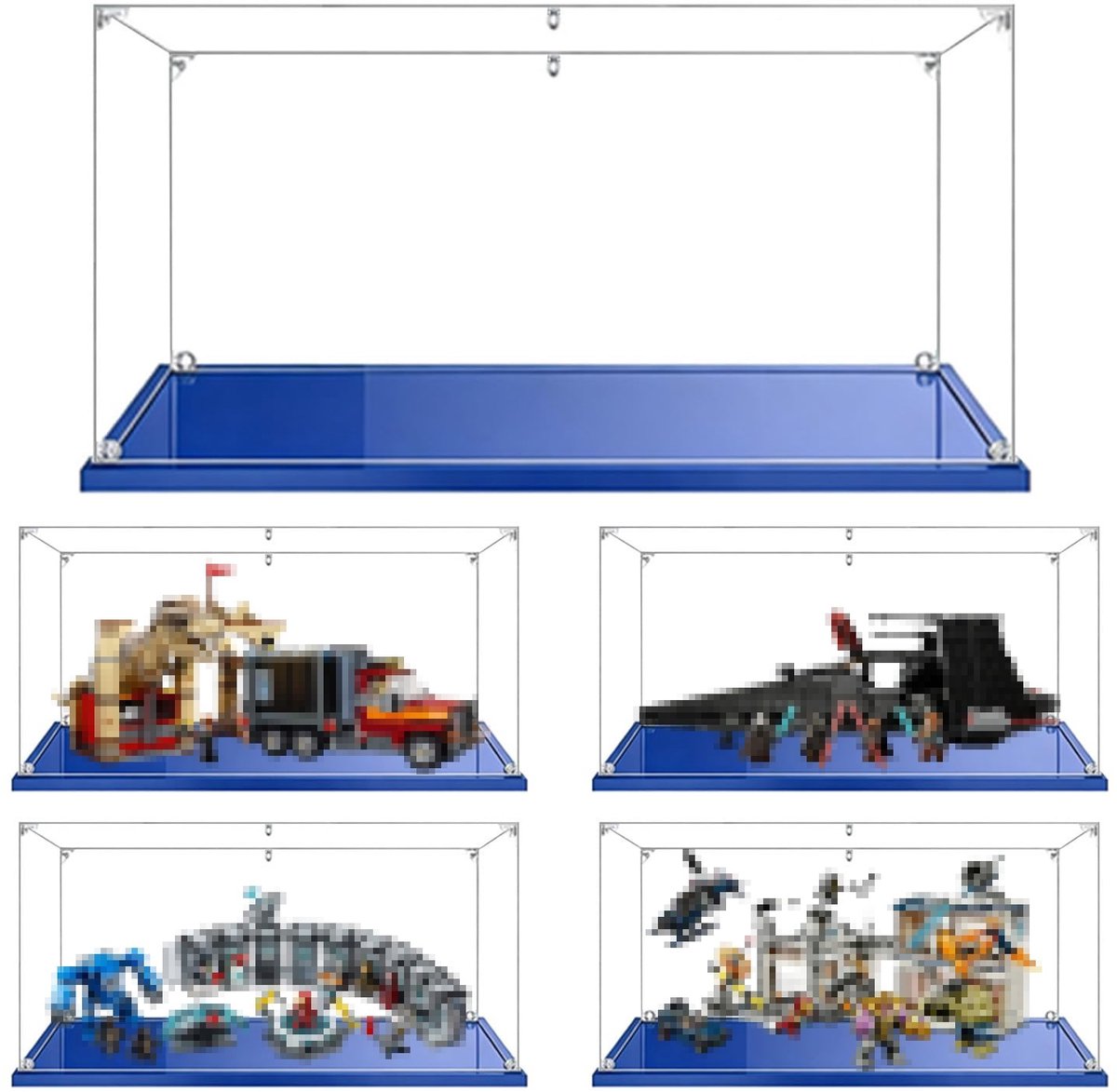SolidKeus - Acryl Display Case voor LEGO en Actiefiguren met Blauwe Basis