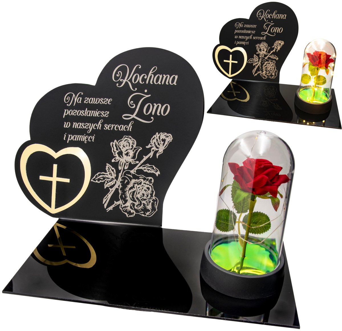 Grafische Grafsteen Decoratie met LED Kaars - Rozen Design