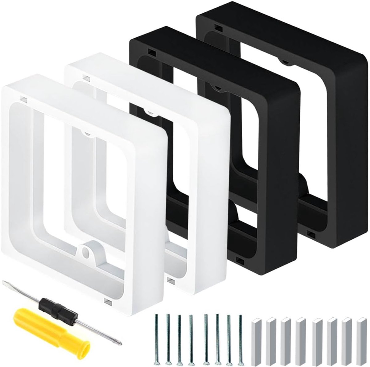 20 mm vierkante afstandhouder enkele socket spacer 20 mm stapelbare wanddoos extender socket back box extender, 4 set (2 stuks wit+2 stuks zwart) lichtschakelaar surround voor stopcontacten