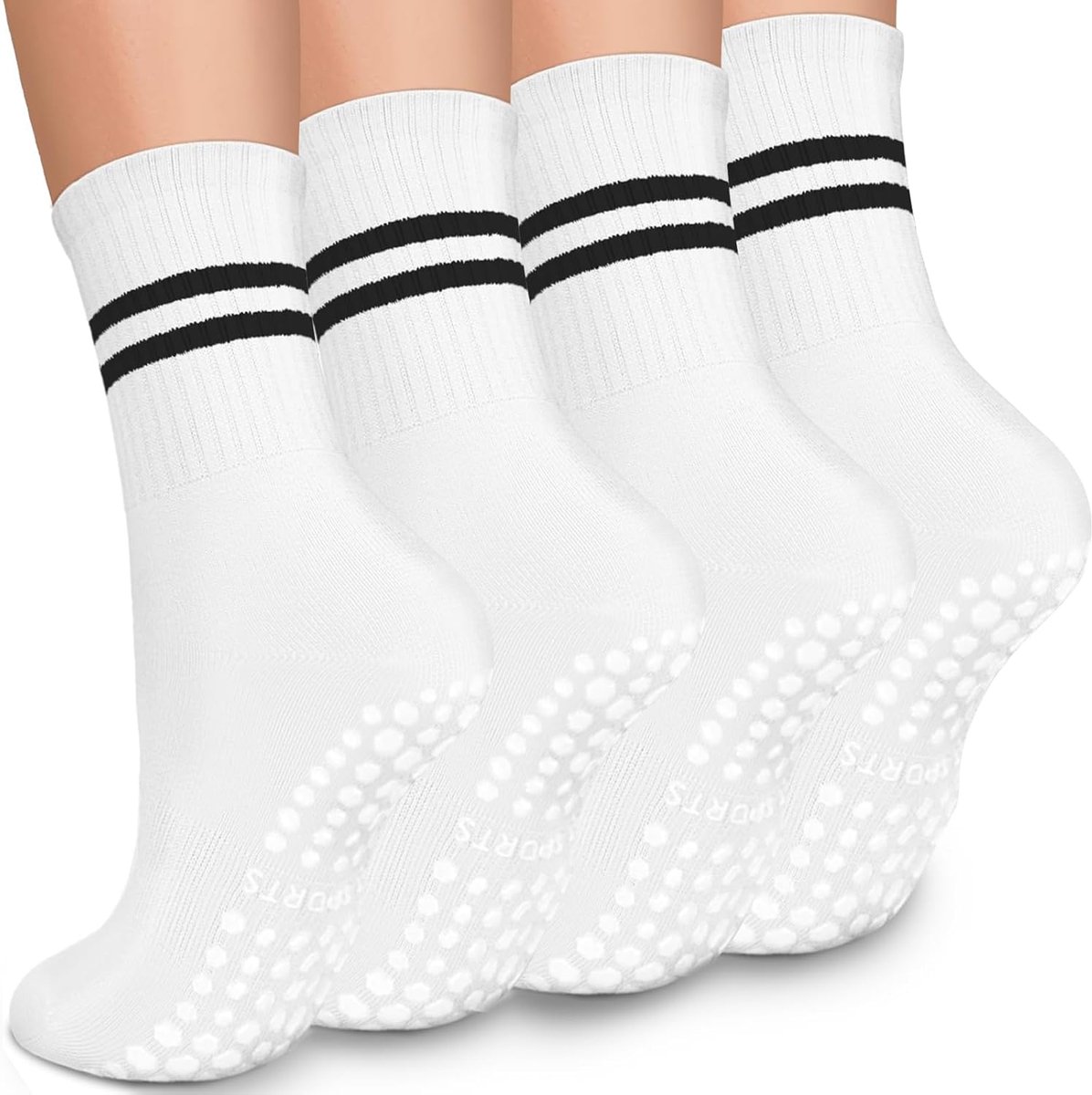 Sokken voor dames, 35-40, 4 paar antislipsokken met noppen voor yoga, pilates, barre, trampoline en sportsokken