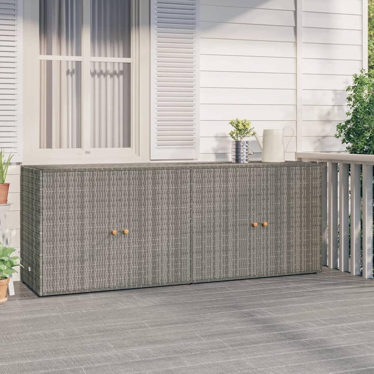Opbergkast voor tuin, grijs, 198 x 55,5 x 80 cm, polyrotan, tuinmeubelen, outdoor gereedschapsorganisator, opbergdoos, terras, achtertuin, kast, kist, terraskast