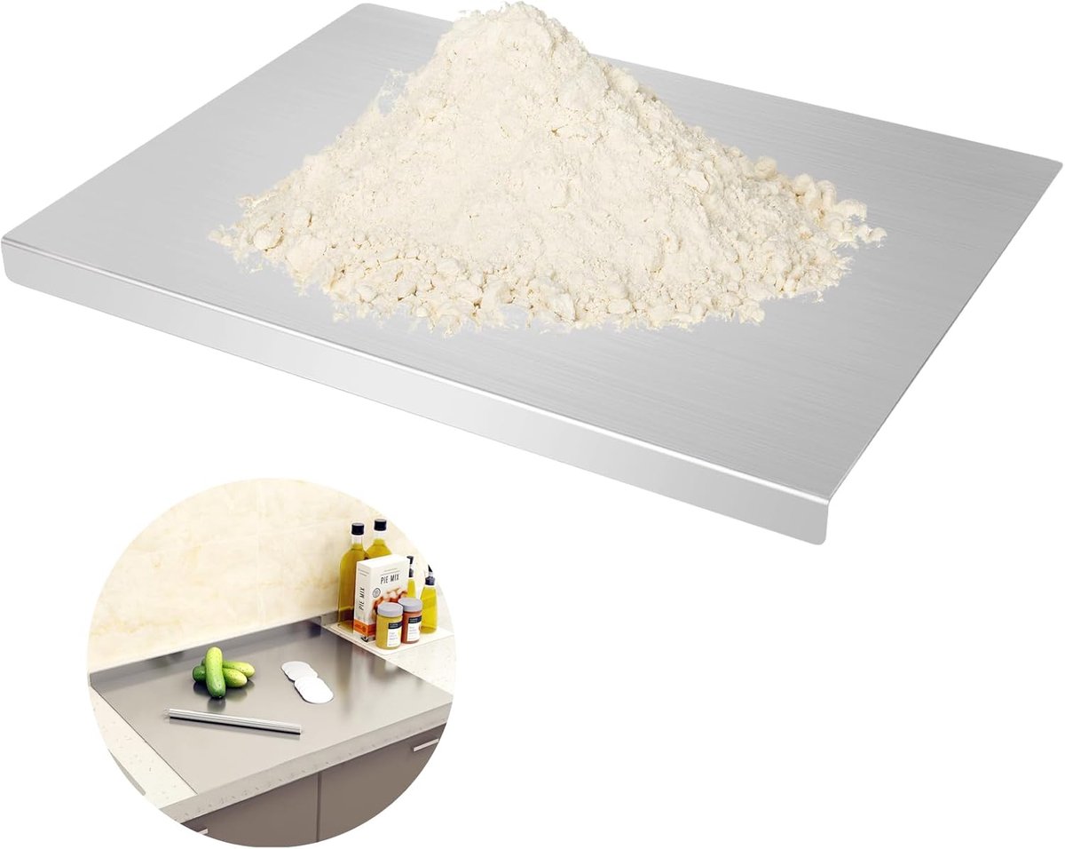 Stalen snijplank, 30 x 30 cm, keukensnijplank, snijplank, keuken, zwaar om te koken, werkblad, kneedplank met aanslagrand voor vlees en groenten