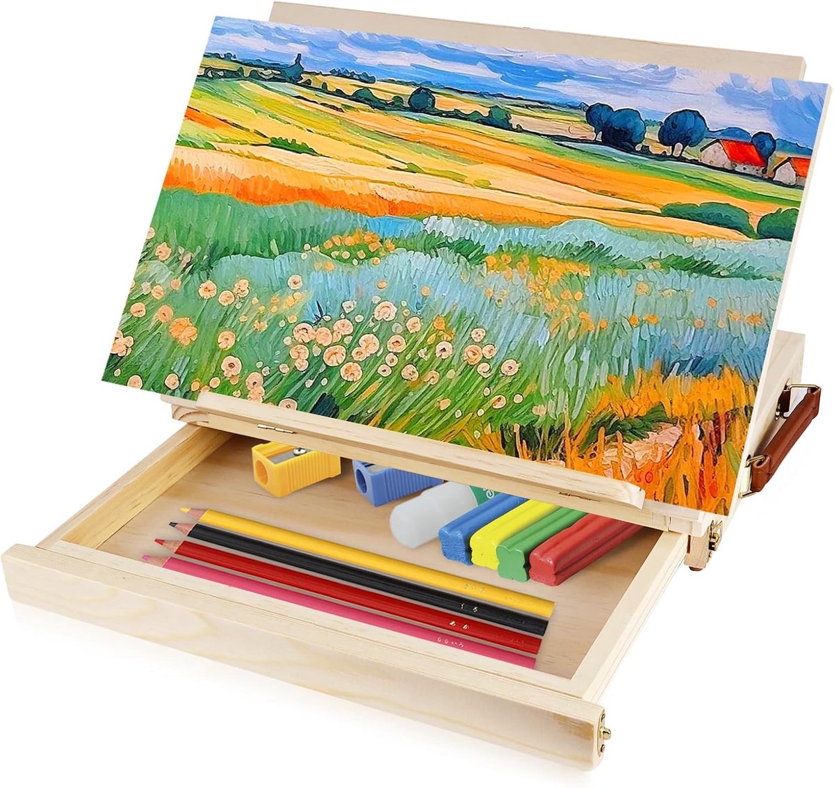 Houten tafelezel, houten verstelbare tafelbox ezel met opberglade, draagbare opvouwbare kunstenaar teken- en schetsbord voor volwassenen, studenten, beginners, kunstenaars
