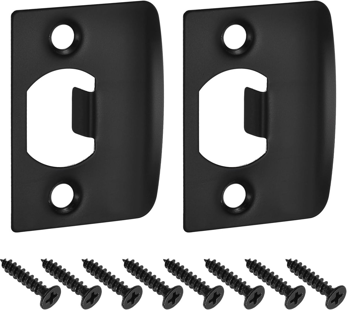 2 stuks deursluitplaten, 57 mm x 45 mm, D-vorm, sluitplaat van roestvrij staal voor deurkozijnen, vleugelversterking, zwart