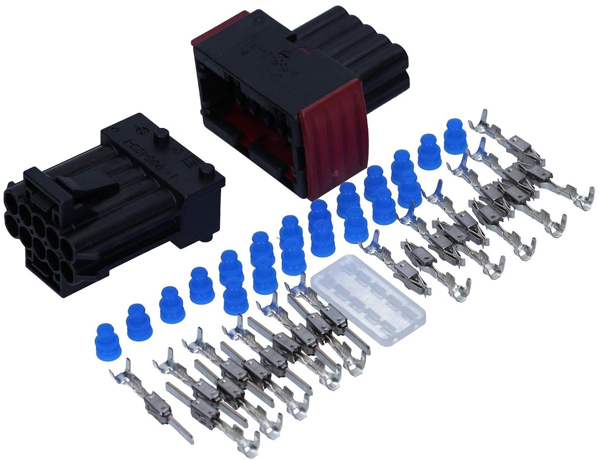 Set 10-Polig 0,5-1,0 mm² Connector met Behuizing | Platte connectoren voor voertuigen, IP54 beschermingsklasse, inclusief bussenbehuizing, penbehuizing en afdichtingen