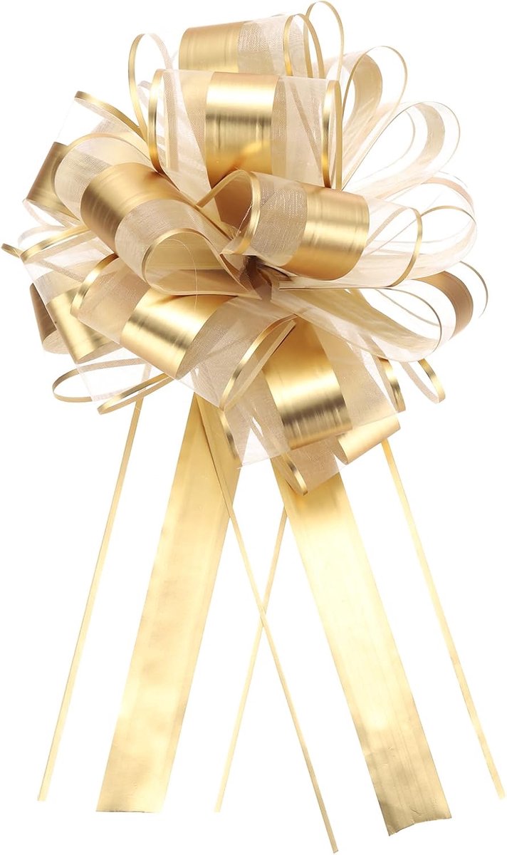 12 stuks, 28 cm, extra grote trekstrik, metalen geschenkverpakking, organza goud, voor bruiloftsmanden, kerstfeest