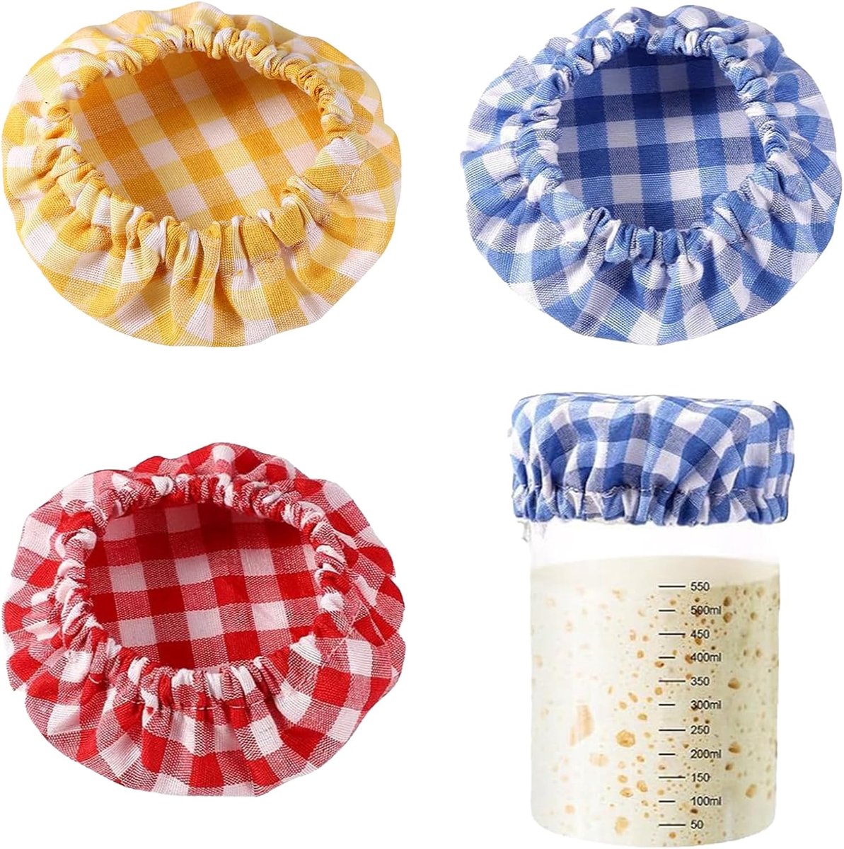 Deksels, geruit, katoenen stof, elastische katoenen stof voor fermentatiecontainers, brood, starterglasafdekking, stoffen afdekking, stoffen afdekking voor inmaakpotten (A)