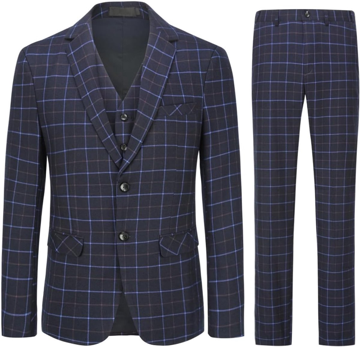 Herenpak, pak, geruit, slimfit, 3-delig pak, colbert voor business, bruiloft