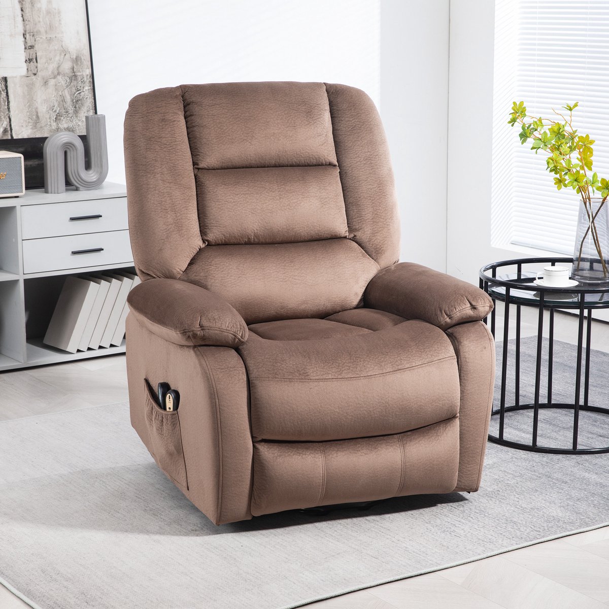 MODENUIT Relaxfauteuil 90x93x110 cm - Elektrisch, Sta-opfunctie, Massage En Warmte - Polyester Bruin