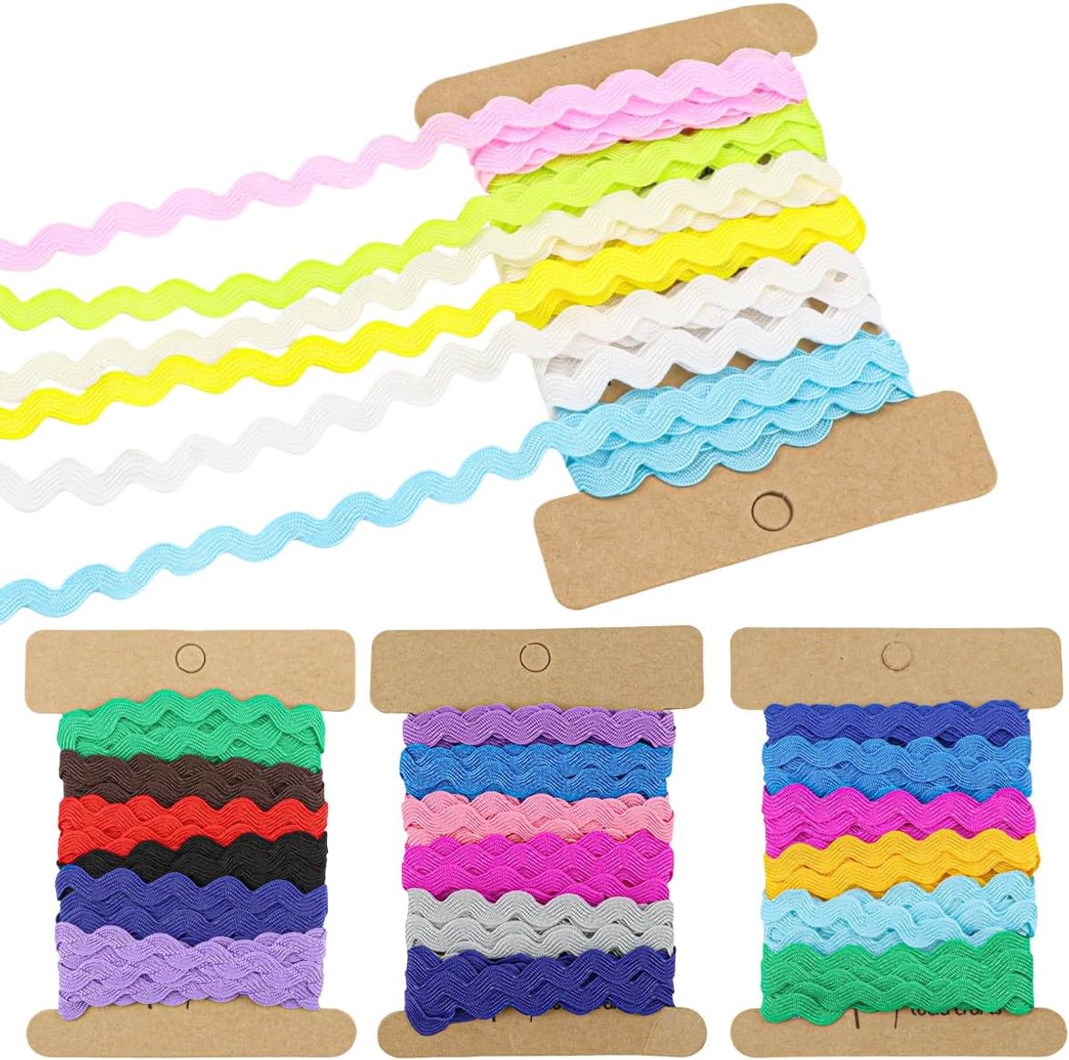 4 stuks rick trim banden, golfvormige band, 5 mm golfnaden, buigfranjes, kleurrijke gekartelde rand voor doe-het-zelf naaien, handwerk, jurk, verfraaiing, geschenkverpakking