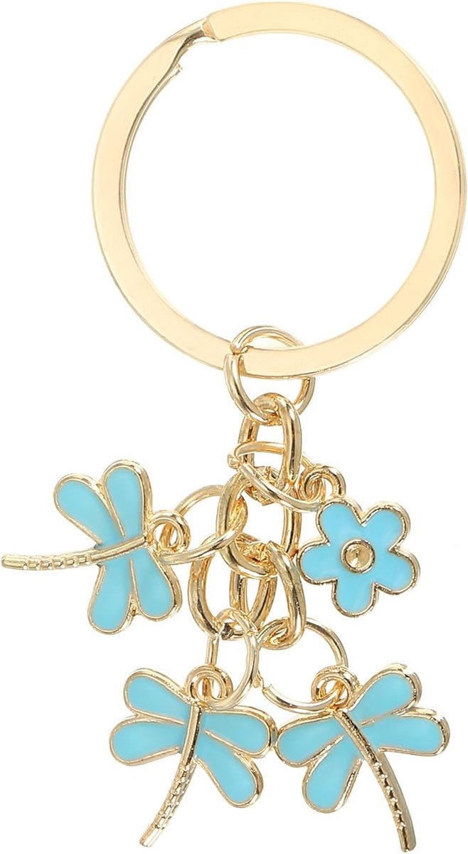 Bloem Sleutelhangers, Geëmailleerde Sleutelhanger Leuke Bloem Libelle Hanger Sleutelhanger Portemonnee Tas Accessoires Auto Ring Hanger voor Handtas Sleutels, Blauw