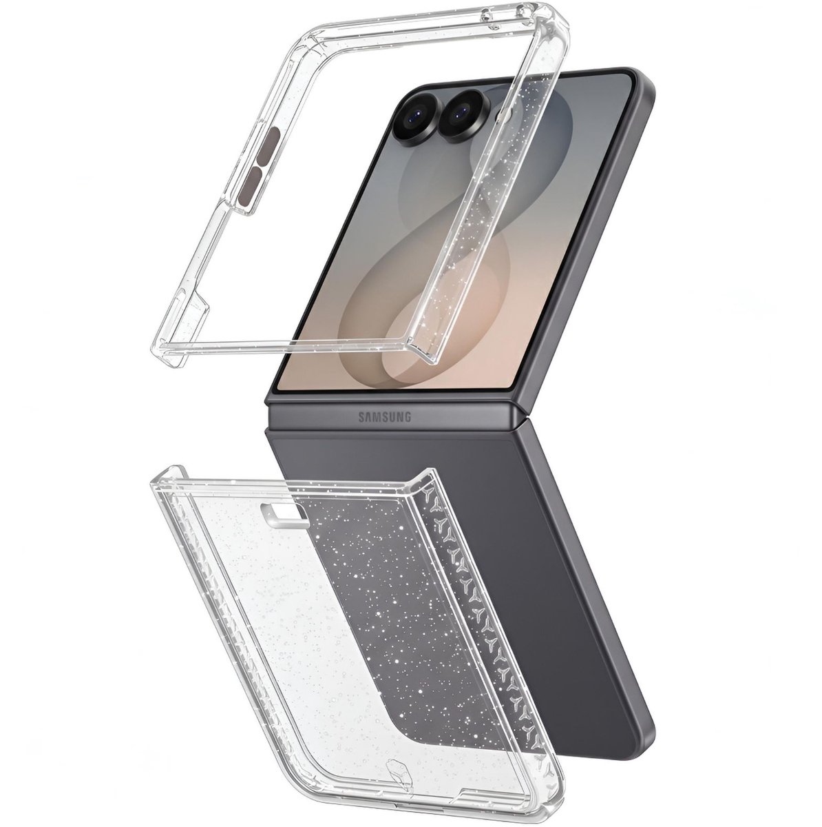 Force Case, 360° Volledig Hoesje Geschikt voor Samsung Galaxy Z Flip 8 Glitter Valbescherming 2m, Transparant