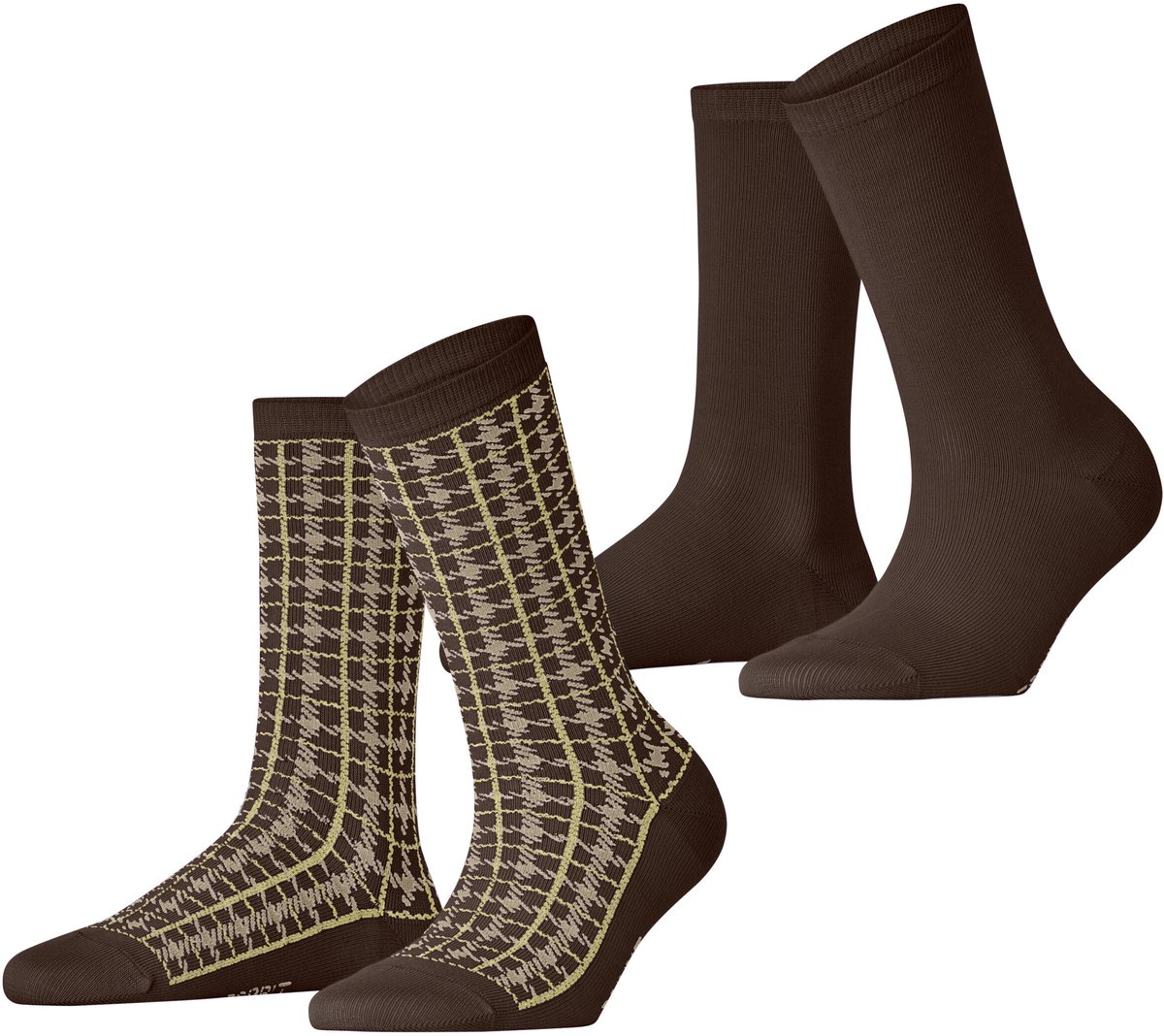 Esprit Retro Plaid 2 Pack gedessineerd katoen multipack sokken dames bruin - maat 39-42