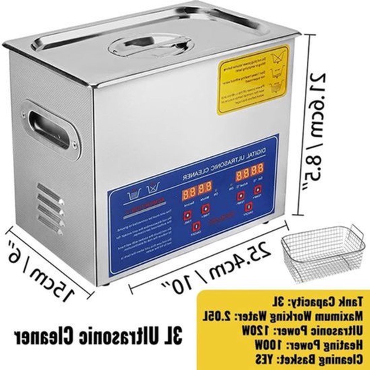 Ultrasoon Reiniger - Reinigingsapparaat voor Brillen - Reinigingsmachine - 3L met Digitaal Display en Verwarming – RVS Reinigingsapparaat voor Thuis en Professioneel Gebruik