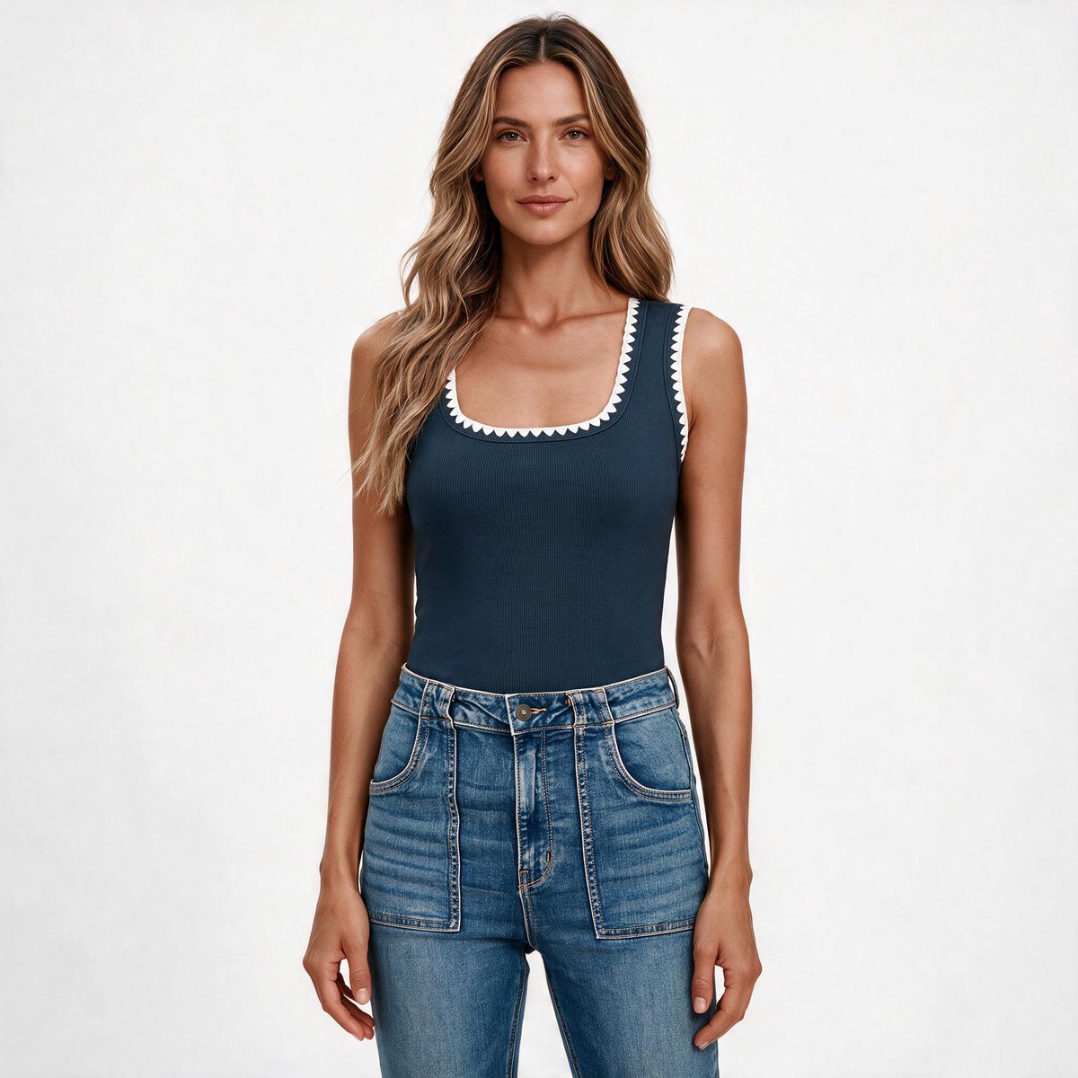 Imily Bela Dames Tanktop met Contrasterende Halsrand