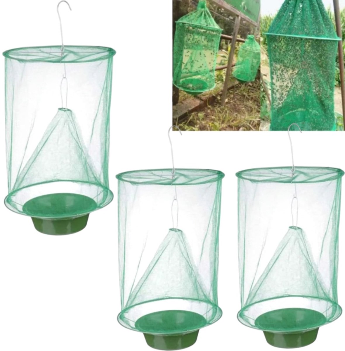 3 stuks - Hangende vliegenvanger - Ontworpen om muggen en andere insecten te vangen - Vliegenval - Muggenval - 30*23 cm - Voor gebruik buitenshuis in de tuin om vliegen, muggen en andere vliegende insecten te vangen - Groen