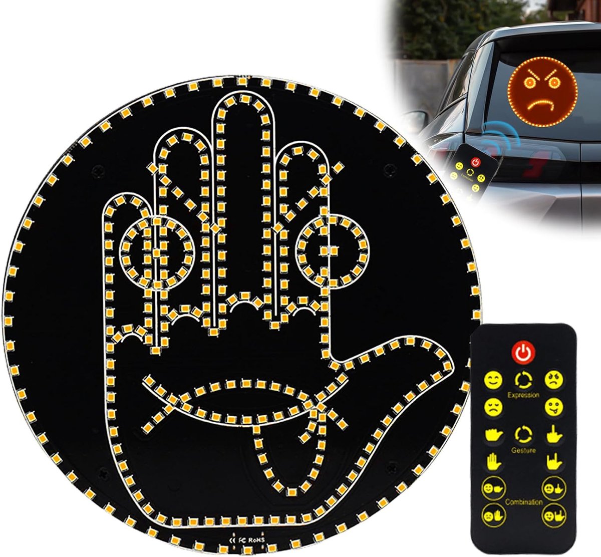 Led-vingerlicht voor de auto, 2-in-1 handgebarenlicht, met afstandsbediening, accessoire voor autoruiten, cool auto-binnenlicht