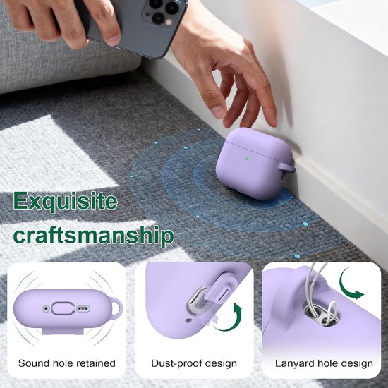 R-fun voor AirPods Pro 3 hoesje (2025), zachte siliconen beschermhoes compatibel met Apple AirPods Pro 3e generatie Generatie voor vrouwen en mannen met reinigingsset en sleutelhanger, banaanviolet — afbeelding 2
