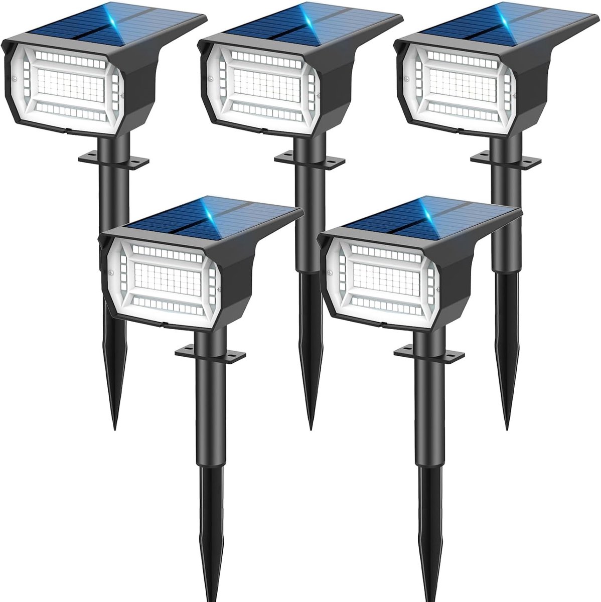 Solarspot voor buiten, 5 stuks/72 leds, 3 modi, IP67 waterdicht, 6500 K, kan aan de muur worden gemonteerd, tuinverlichting op zonne-energie voor terrassen, hekken, paden, opritten, veranda's