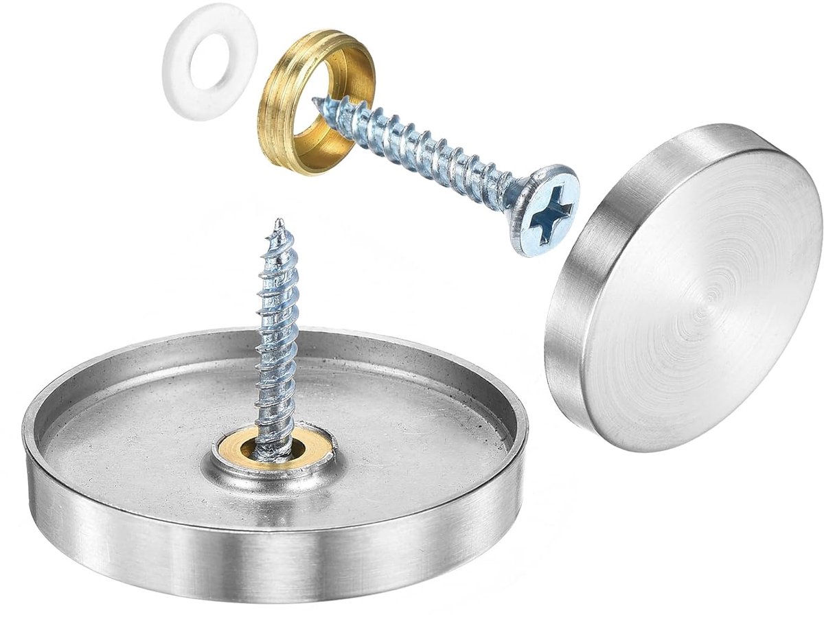 8 stuks schroefdoppen, spiegelschroeven van roestvrij staal, decoratieve doppen, spijkers, afdekking, schroeven voor het bevestigen van spiegels voor reclametechniek, diameter 40 mm, zilver