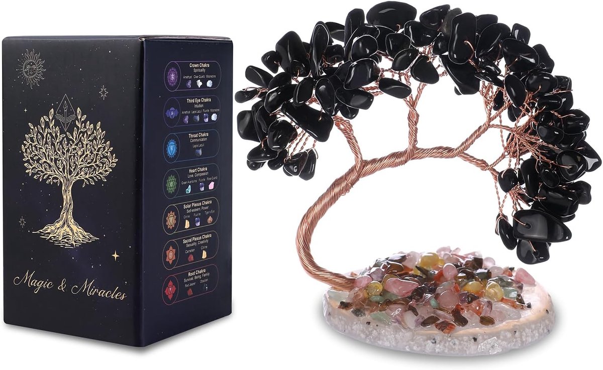 Kristal levensboom met natuurlijke jadebasis edelsteen bonsai van 108 natuurstenen ca. 8-11 cm handgemaakte Feng Shui kristal decoratie spiritueel cadeau