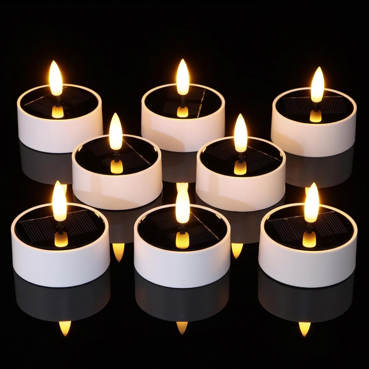 8 stuks led-theelichtjes op zonne-energie, voor buiten, waterdichte ledkaarsen met timerfunctie en warmwit flikkeren, 6 x 6 cm (wit pak), geschikt voor gebruik in de tuin en camping (witte