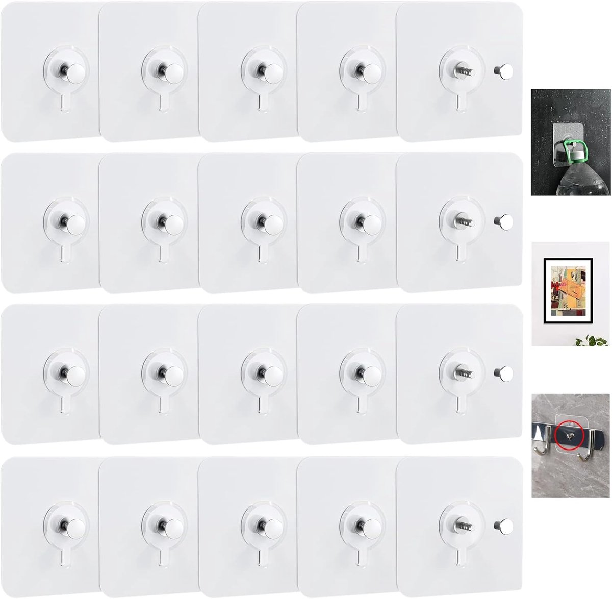 [20 stuks] zelfklevende haken voor decoratieve schilderijen, foto's, wandophanging zonder boren, naadloze schroeven, set waterdicht, oliedicht