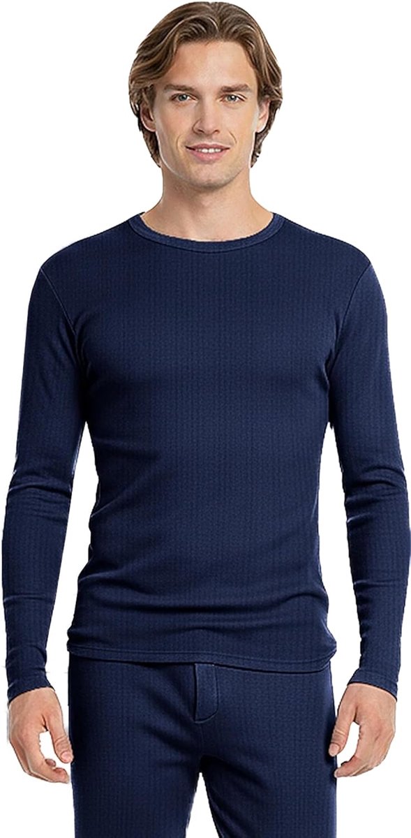 Thermisch onderhemd voor heren, lange mouwen, met fleece aan de binnenkant, katoenen ondergoed