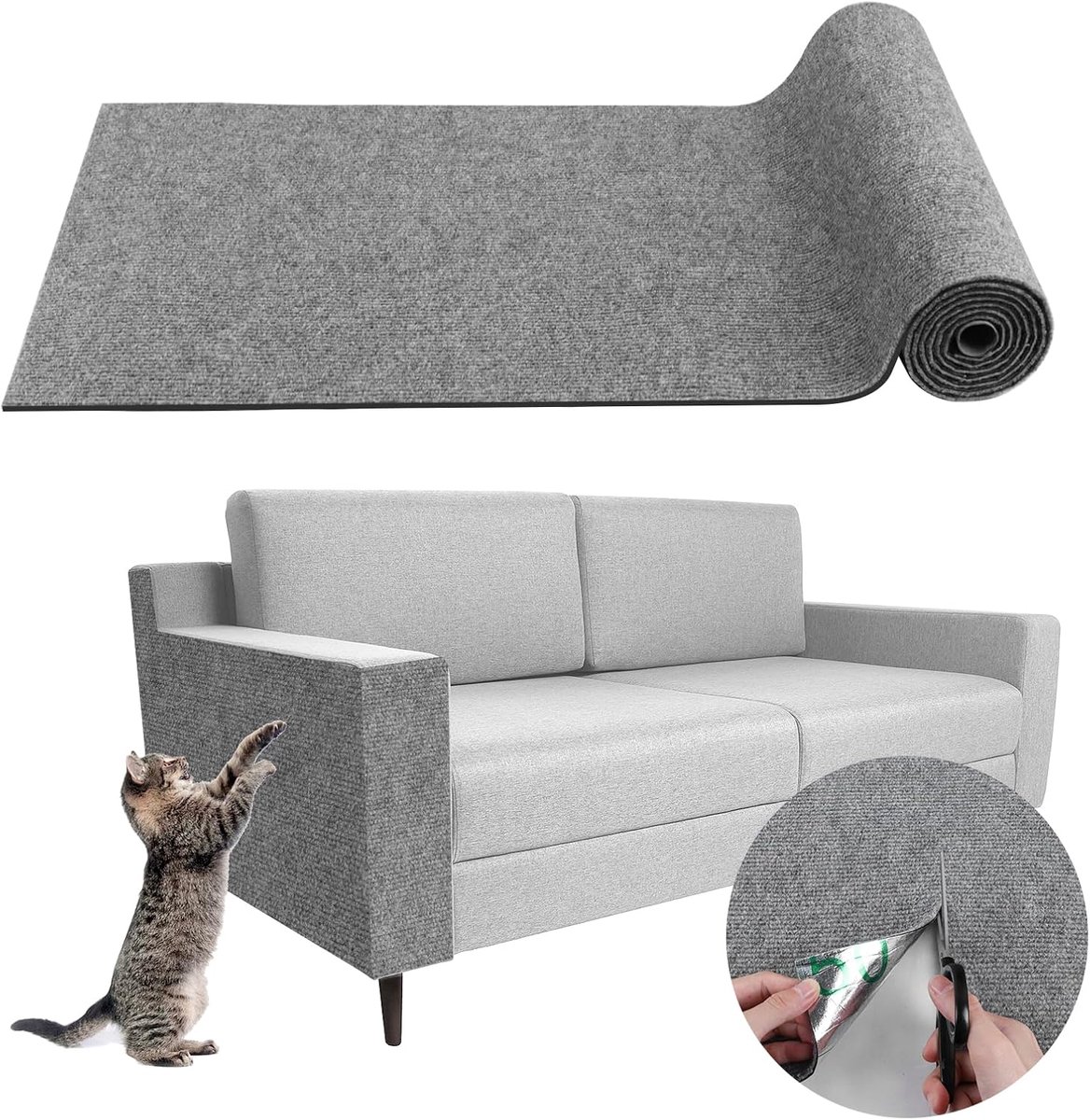 Krabtapijt voor katten, krabtapijt, kat, sticker, mat, kat, krabmat voor katten, bescherming, bank, krassen, kat, bank (lichtgrijs, 40 x 400 cm)