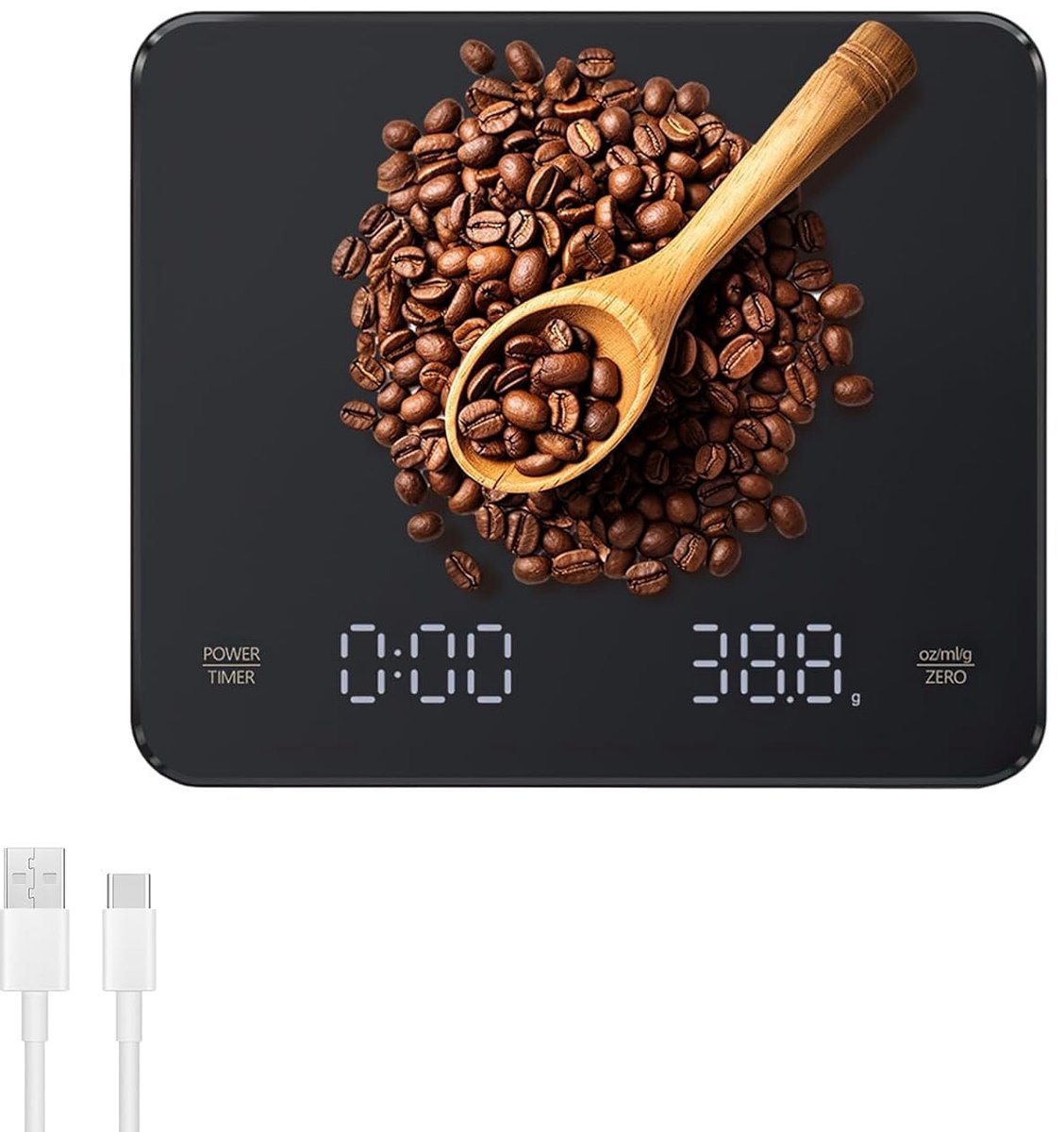 Mini-koffieweegschaal met timer, 3 kg/0,1 g, digitaal, oplaadbaar, hoge precisie, draagbare elektronische keukenweegschaal met led-display en automatische timer