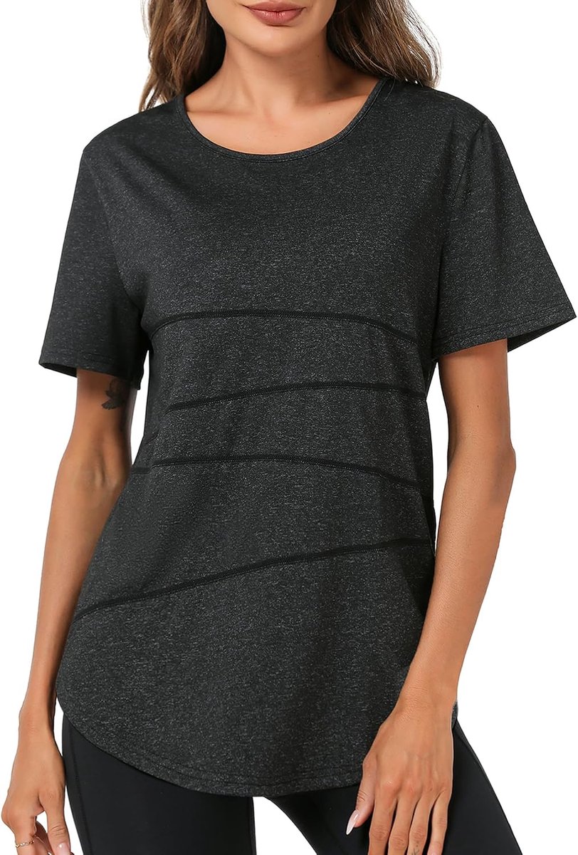 Sportieve tops voor dames, sportshirts met korte mouwen, licht, vochtafvoerend, hardloop- en yogatop, sneldrogend, netstof aan de achterkant, losvallend sportief T-shirt voor dames, maat S-3XL