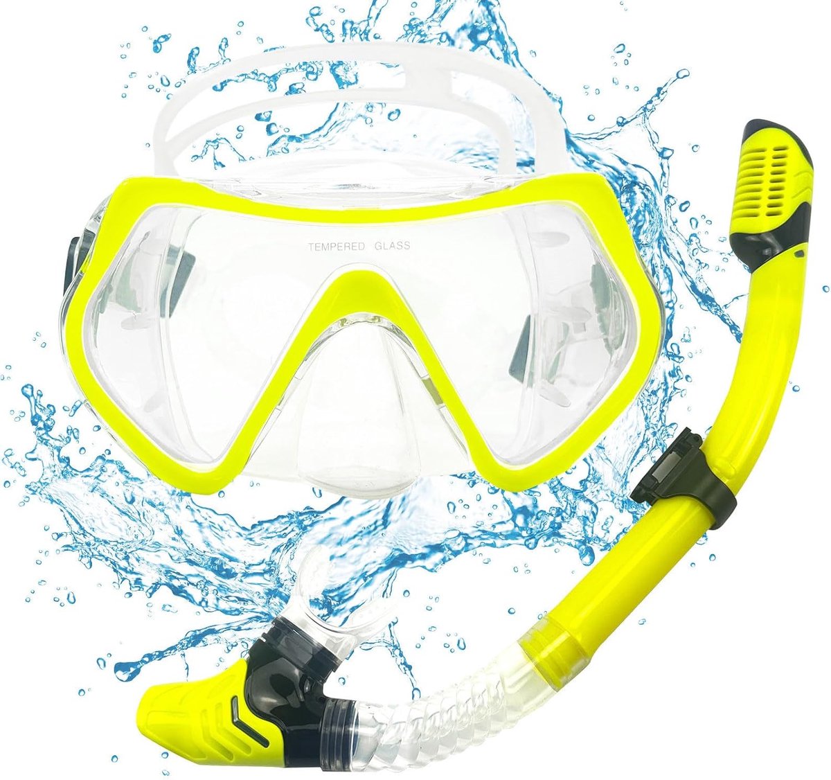 Snorkelmasker voor volwassenen en kinderen, waterdicht, anti-condens, anti-lek van gehard glas, met 2-kanaals Premium Dry snorkel voor volwassenen