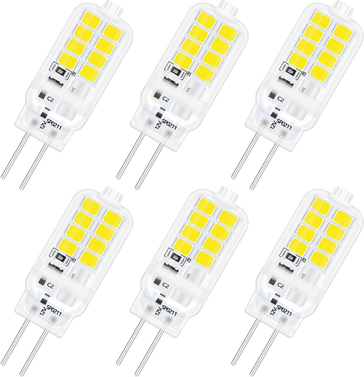 G4 Bi Pin LED Lamp 3W 12V, 16xSMD 300LM Koel Wit 6000K, Niet Dimbaar, 2 5W Halogeen Equivalent, LED G4 Capsule Lamp voor Kroonluchter, Landschapsverlichting, Slaapkamer, Pack van 6