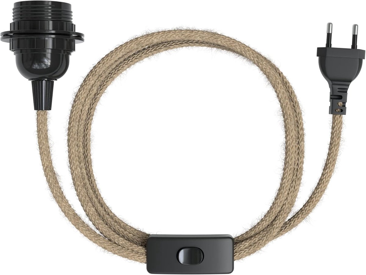 - Lampfitting E27 met kabel van jute [MET schakelaar] - fitting E27 - lamphouder met schakelaar - Gloeilamp met kabel - DIY lamphouder met stekker