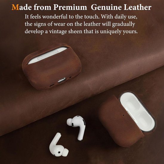 Beschermhoes voor AirPods Pro 3 van leer, beschermhoes van echt leer, voor draadloos opladen, handgemaakt, schokbestendig, compatibel met Apple AirPods Pro 3, donkerbruin — afbeelding 5