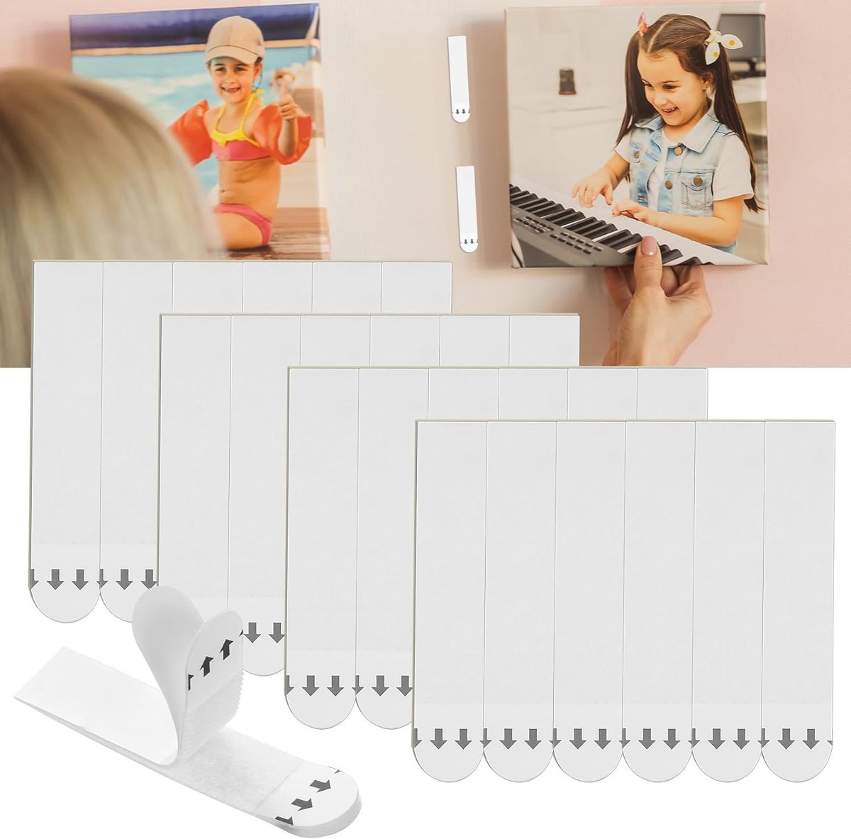 24 paar fotohangers, klittenband, zelfklevend, extra sterk, fotohaken, zelfklevende plakstrips, afbeeldingen ophangen, posterstrips, foto's, ophangen zonder boren, plakspijkers voor fotolijsten