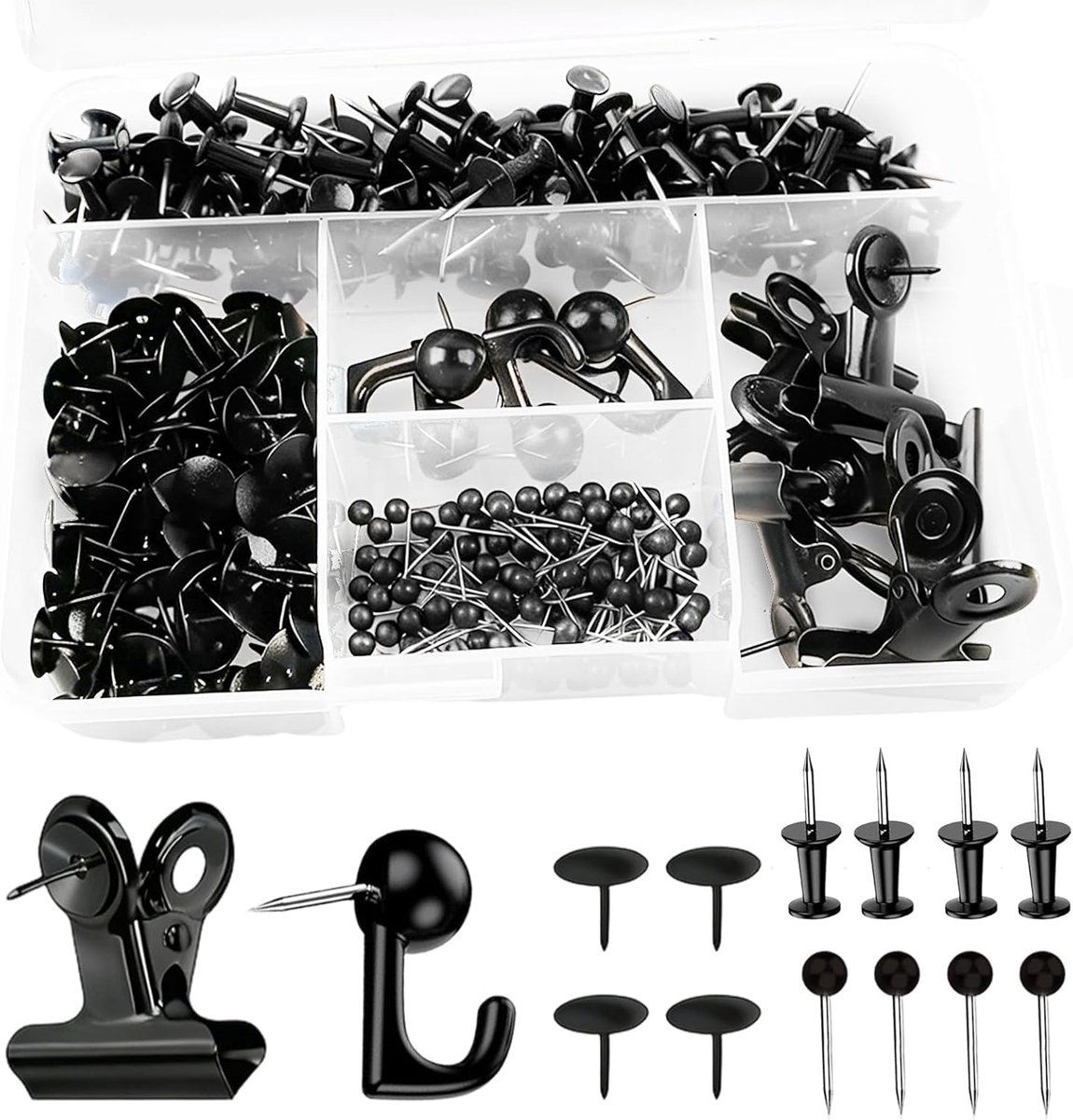500 stuks punaises - zwarte set - 5 verschillende soorten rijstnaalden - punaises - punaises - bekledingsnagels - pinspelden voor prikbord - kurk - bulletin board - foto's - decoratie