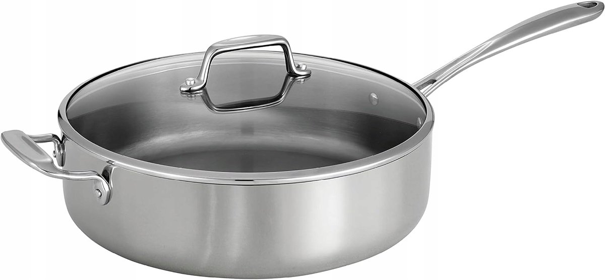 Diepe RVS koekenpan 26 cm met geglazuurde deksel